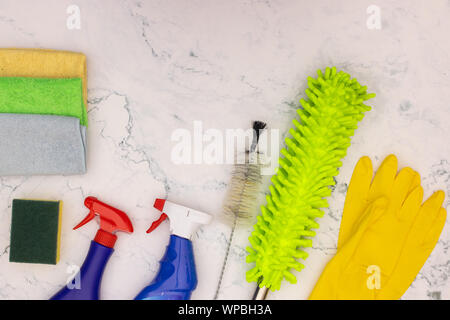 Cleaning stuff and products for cleaning house on the table Stock Photo