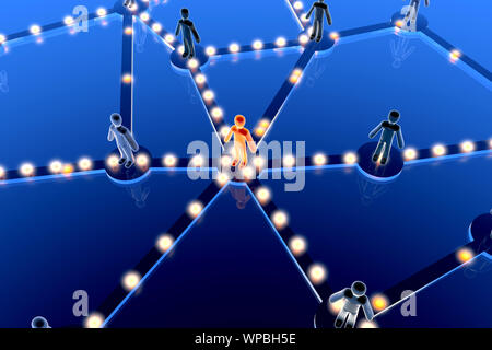 3D rendered Illustration of avatars symbolising Individuals forming a social network. Stock Photo