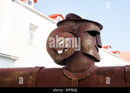 Ukraine, Vinnitsa, August 30, 2019: Sculpture of a human head made of old rusty metal Stock Photo