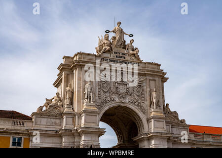 Archway entrance to the city in Commerce Square in Lisbon Stock Photo