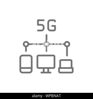 Vector wireless 5G internet distribution line icon. Stock Vector