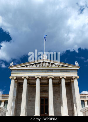 Academy of Athens, a neoclassical landmark of the Greek capital, built in 1885 by Theo Hansen. Stock Photo