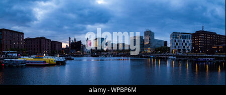 Liverpool Albert Dock Panorama At Night Stock Photo