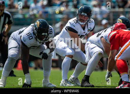 Jacksonville, FL, USA. 8th Sep, 2019. Jacksonville Jaguars defensive tackle  Abry Jones (95) before the start of 1st half NFL football game between the  Kansas City Chiefs and the Jacksonville Jaguars at