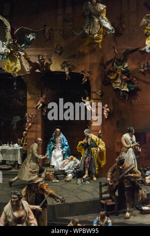 18th century Neapolitan Belen staging the birth of Jesus in the Belen ...