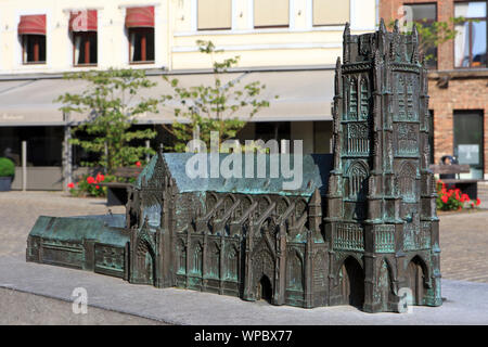 Bronze scale model of the 13th-century Gothic Basilica of Our Lady in Tongeren, Belgium Stock Photo