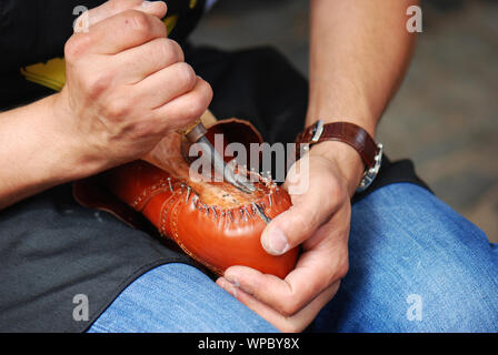 traditional shoemaking by craftman Stock Photo