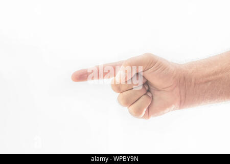 Foto de A man's hand gesture to call a finger to himself like a hook do  Stock