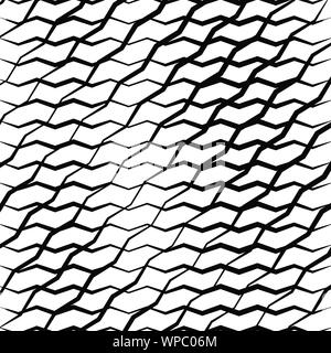 Wavy, waving, zigzag lines crosshatch grid, mesh pattern. Abstract curvy criss-cross lines texture. Tangle wrinkle stripes. Diagonal, oblique strips w Stock Vector
