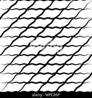 Wavy, waving, zigzag lines crosshatch grid, mesh pattern. Abstract curvy criss-cross lines texture. Tangle wrinkle stripes. Diagonal, oblique strips w Stock Vector