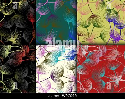 Vintage pattern. Fashion seamless pattern. Fabric texture. Vector template set. Vector line design. Flowers dandelion in flat style. Vintage seamless Stock Vector
