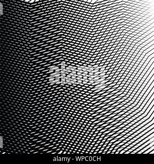 Wavy, waving, zigzag lines crosshatch grid, mesh pattern. Abstract curvy criss-cross lines texture. Tangle wrinkle stripes. Diagonal, oblique strips w Stock Vector