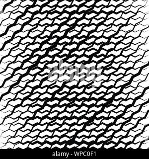 Wavy, waving, zigzag lines crosshatch grid, mesh pattern. Abstract curvy criss-cross lines texture. Tangle wrinkle stripes. Diagonal, oblique strips w Stock Vector