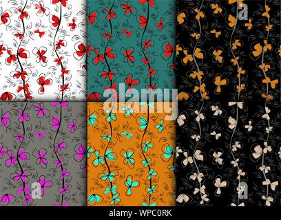 Beautiful set with flowers colorful seamless. Spring blossom background. Seamless vector texture. Vintage natural pattern. Summer color. Vintage Stock Vector