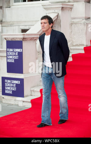 Seen arriving for the UK premiere of Pain & Glory, Somerset House, London. 08.08.19 Featuring: Antonio Banderas Where: London, United Kingdom When: 08 Aug 2019 Credit: WENN.com Stock Photo