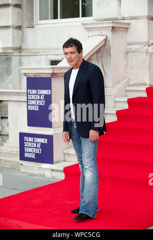 Seen arriving for the UK premiere of Pain & Glory, Somerset House, London. 08.08.19 Featuring: Antonio Banderas Where: London, United Kingdom When: 08 Aug 2019 Credit: WENN.com Stock Photo