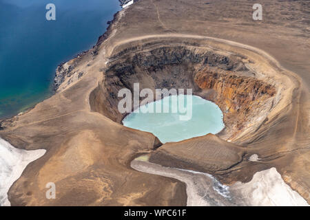 Askja small lake Viti from above on vulcano, Iceland Stock Photo