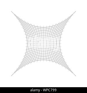 Indented, curved mesh / grid / array of thin lines. Oblate, squeezed, distressed geometric element. Compressed shape Stock Vector