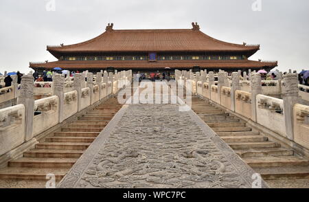 Chinese emperor royal stairs up the Hall of Supreme Harmony at the heart of the Forbidden City palace complex, Beijing, China Stock Photo