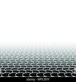 Mesh, grid in perspective vanish, diminish to distant horizon. Virtual 3D space render. Skyline converge abstract background. Depth 3D illustration. I Stock Vector