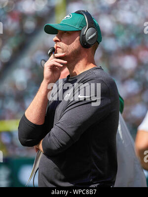 East Rutherford, New Jersey, USA. 8th Sep, 2019. New York Jets head coach Adam Gase during a NFL game between the Buffalo Bills and the New York Jets at MetLife Stadium in East Rutherford, New Jersey. The Bills defeated the Jets 17-16. Duncan Williams/CSM/Alamy Live News Stock Photo