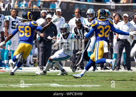 Charlotte, North Carolina, USA. 8th Sep, 2019. Carolina Panthers wide receiver D.J. Moore (12) during game action at Bank of America Stadium in Charlotte, NC. Los Angeles Rams go on to win 30 to 27 over the Carolina Panthers. Credit: Jason Walle/ZUMA Wire/Alamy Live News Stock Photo