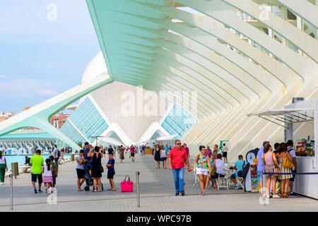 People visit the City of Arts and Sciences, Oceanographic museum, famous place from Spain, Valencia in Europe. Leisure concept in Valence, 2019 Stock Photo