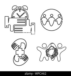 health atom time Commitment Teamwork Together Outline Logo Stock Vector