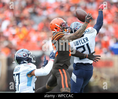 Cleveland Browns kicker Austin Seibert watches his extra point go through  the uprights as the holder Jamie Gillan watches against the Tennessee  Titans at FirstEnergy Stadium in Cleveland, Ohio on Sunday, September