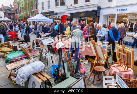 Roadside stall at Guildford Antique & Brocante Street Market and view ...