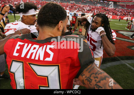 August 11, 2023, Tampa, Florida, USA: Tampa Bay Buccaneers defensive end Mike  Greene (91) celebrates