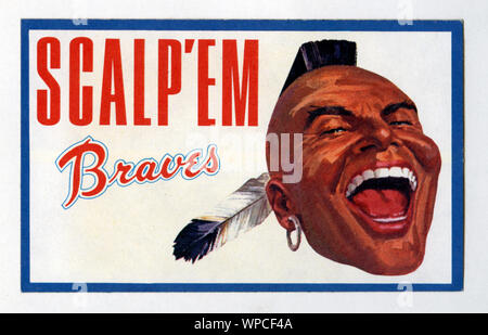 Politically incorrect vintage Atlanta Braves team logo decal circa the  1960s Stock Photo - Alamy