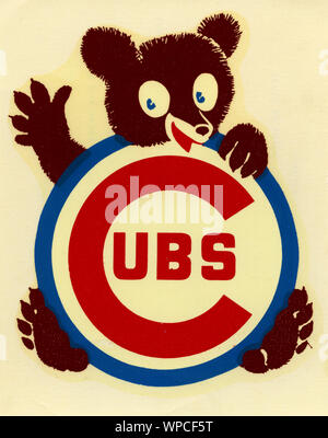 Vintage Chicago Cubs team logo decal circa 1950s and 60s. Stock Photo