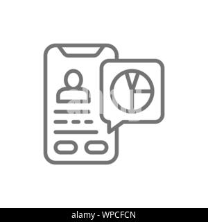 Vector database, presentation on smartphone line icon. Stock Vector