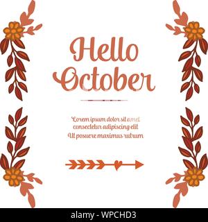 Hello october with ornate of leaves flower frame. Autumn october hand ...