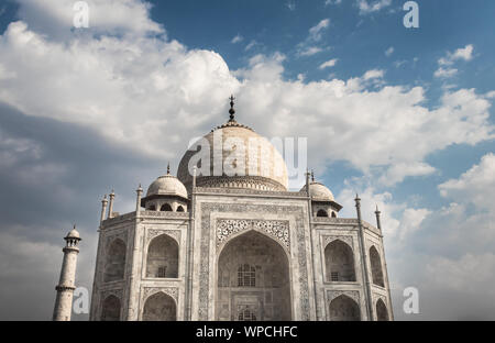 tajmahal image with blue sky background image taken at agra uttar pradesh india. It is one of the seven wonders of the world as well as UNSCO world he Stock Photo