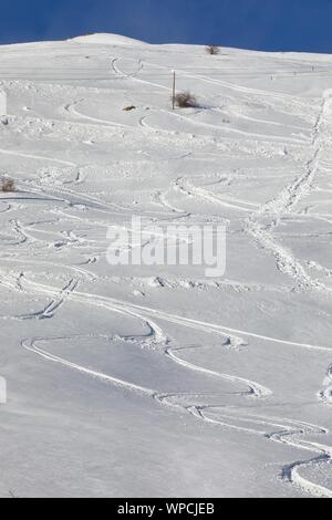 Ski Slope with Fresh Curves Stock Photo