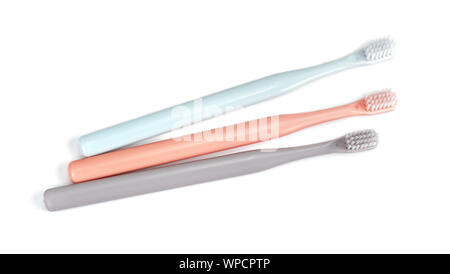 Set color toothbrushes on white background Stock Photo