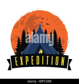 Adventure Night Expedition Campfire Camping Camp Logo Design Template Vector Stock Vector