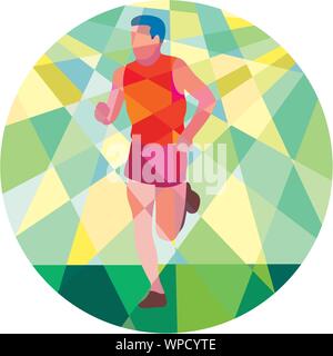 Marathon Runner Running Circle Low Polygon Stock Vector