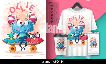 Set monster friends - mockup for your idea Stock Vector