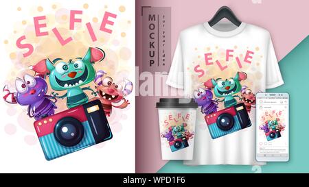 Selfie monster - mockup for your idea Stock Vector