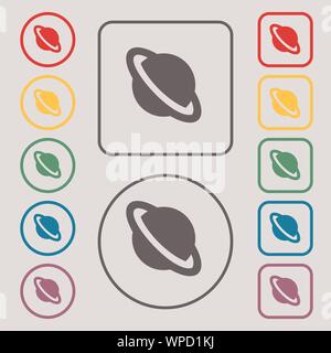 Jupiter planet icon sign. symbol on the Round and square buttons with frame. Vector Stock Vector