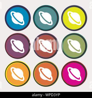 Jupiter planet icon sign. Nine multi-colored round buttons. Vector Stock Vector