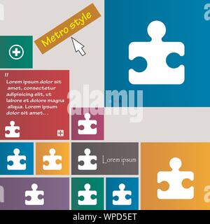 Puzzle piece icon sign. Metro style buttons. Modern interface website buttons with cursor pointer. Vector Stock Vector