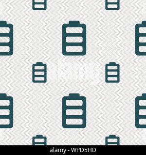 Battery fully charged icon sign. Seamless pattern with geometric texture. Vector Stock Vector