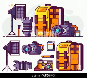 Digital Photo Studio Equipment Line Icons Set Stock Vector