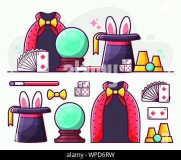 Magic Show Illusionist Line Art Icons Banner Stock Vector