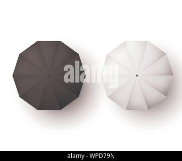 Umbrellas set. Black and white parasol view from above. Vector illustration isolated on white Stock Vector