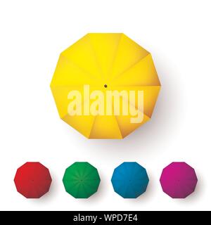 Set of color umbrellas. Top view of open parasol. Vector illustration isolated on white background Stock Vector